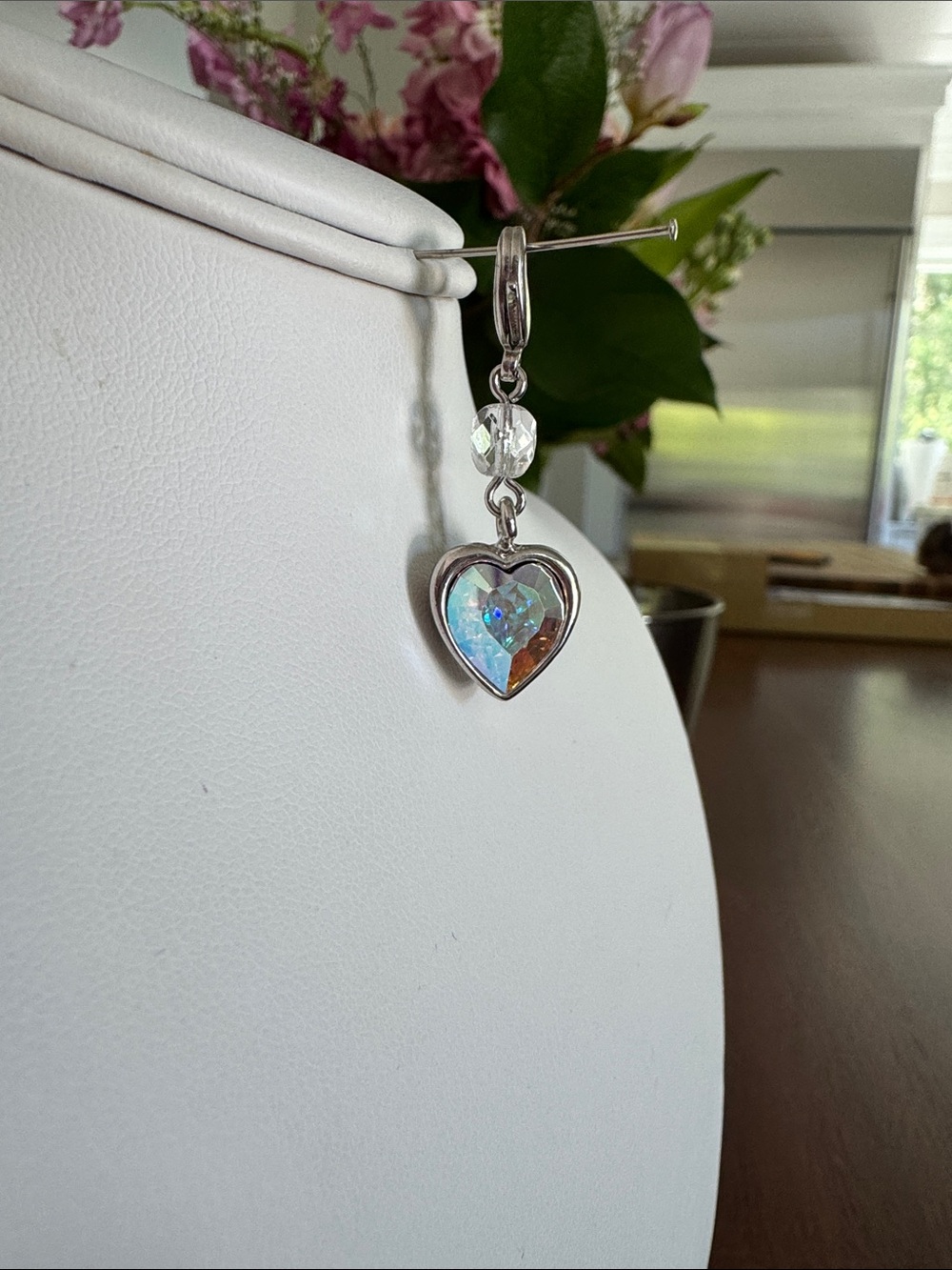 Sabika Iridescent Heart Drop pendant with Clear Crystal Accent